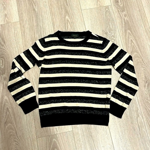 A.P.C. Sweaters - A.P.C Black & Cream Sparkle Striped Crew Neck Long Sleeve Sweater Size Large